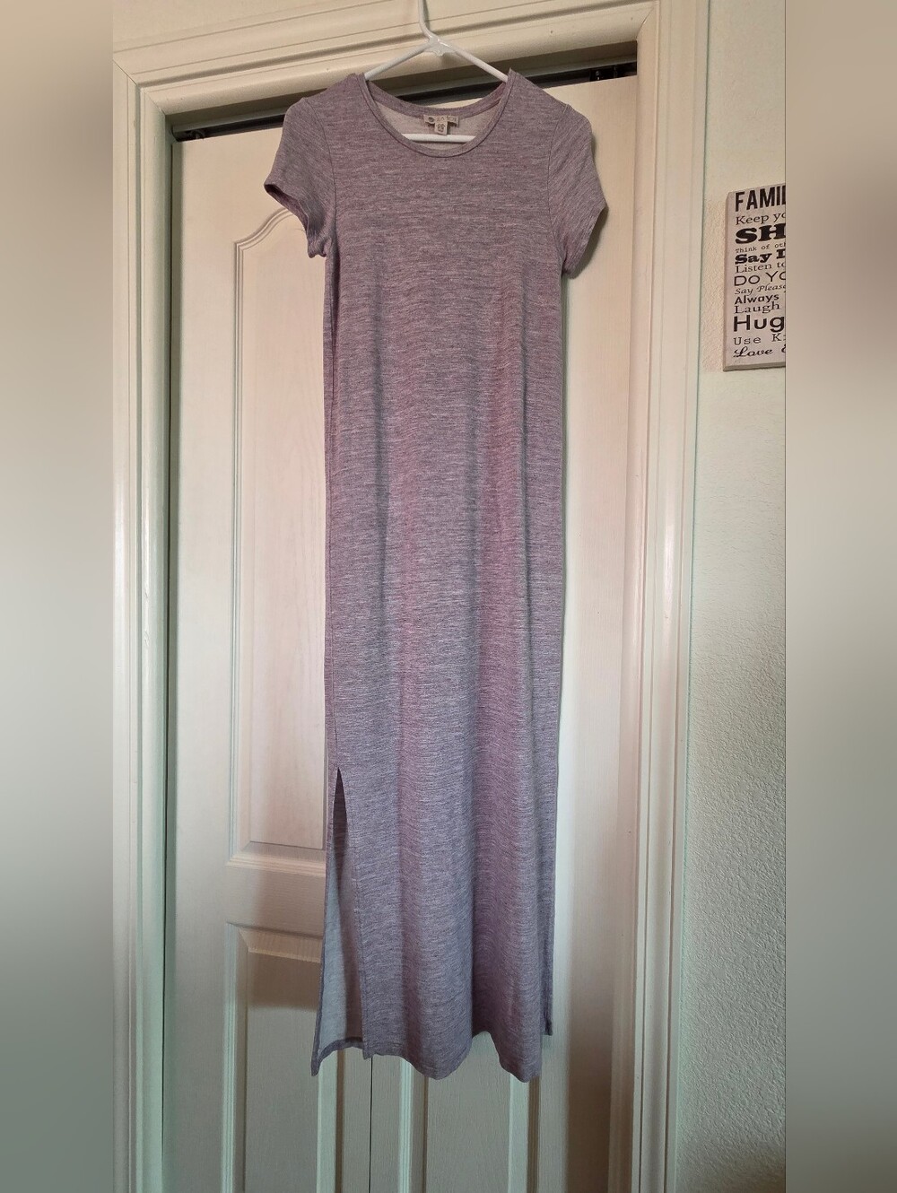 Lila Rose Heather Gray Short Sleeve Maxi Dress with Side Slit